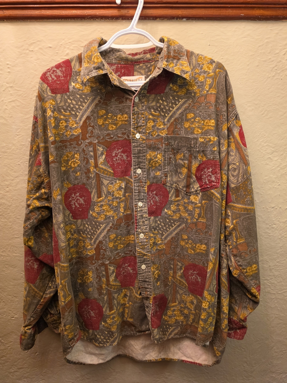 Vintage Equilibrium 90s Abstract Art Print Corduroy Shirt Made Canada L